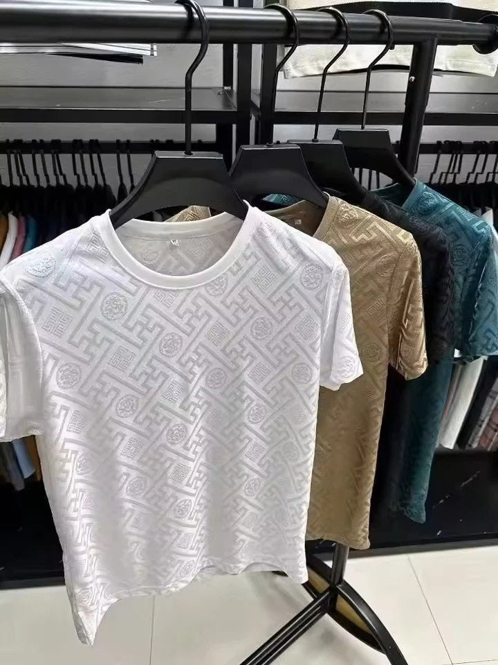 Mens 2024 Summer Ice Silk Quick-Dry Breathable Lot of 4 XXL T-Shirt Geo Pattern