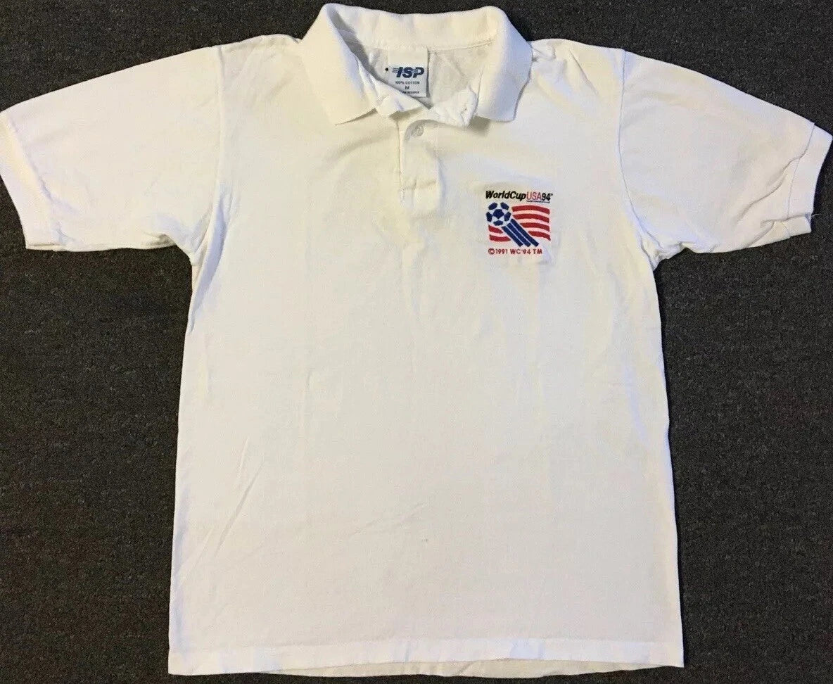 Vtg 90s World Cup Soccer 1994 Faded Polo Shirt XS Football Olympics Track Grunge