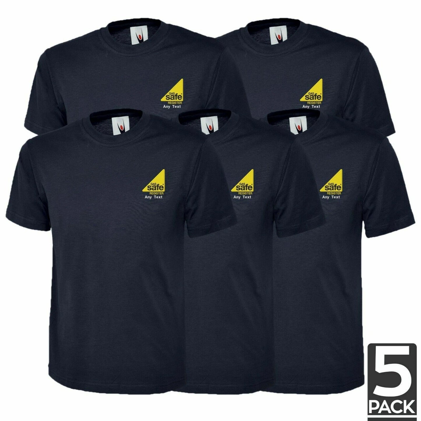Personalised 5 PACK Embroidered GAS SAFE REGISTER Workwear Staff Men T Shirt TOP