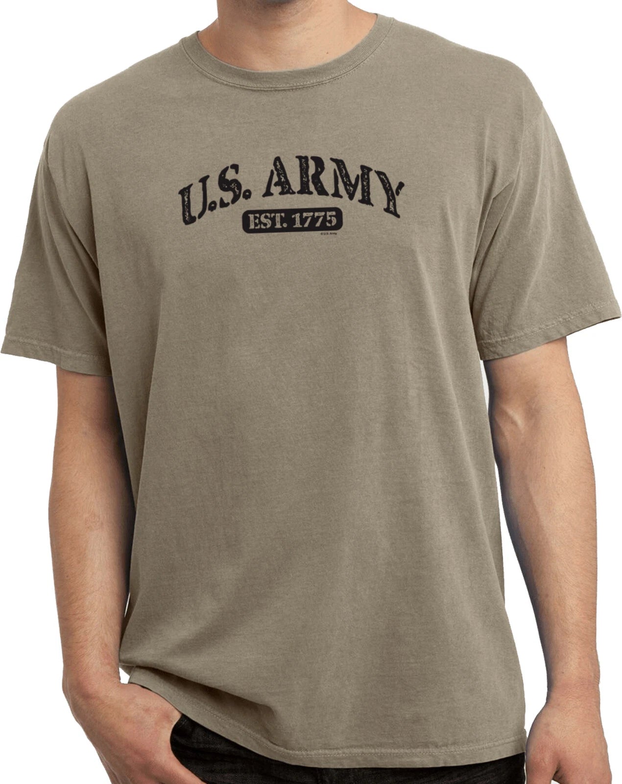 US Army Est 1775 Distressed Print Pigment Dyed T-shirt