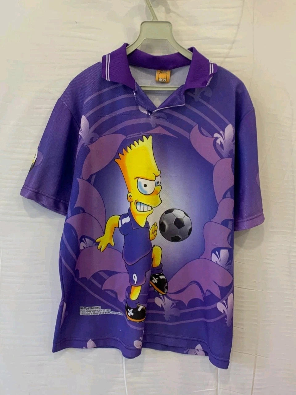 Vtg 1999 Bart Simpson Soccer Jersey Purple Knit Polo Shirt 90s Matt Groening#234