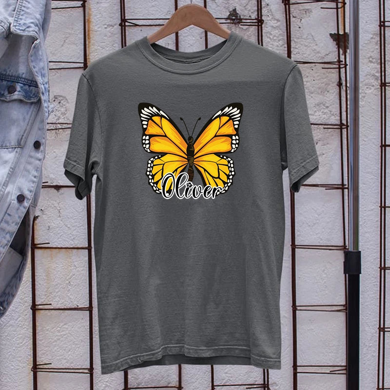 Personalised Butterfly Custom Name T-Shirt Monarch Design Elegant Gift