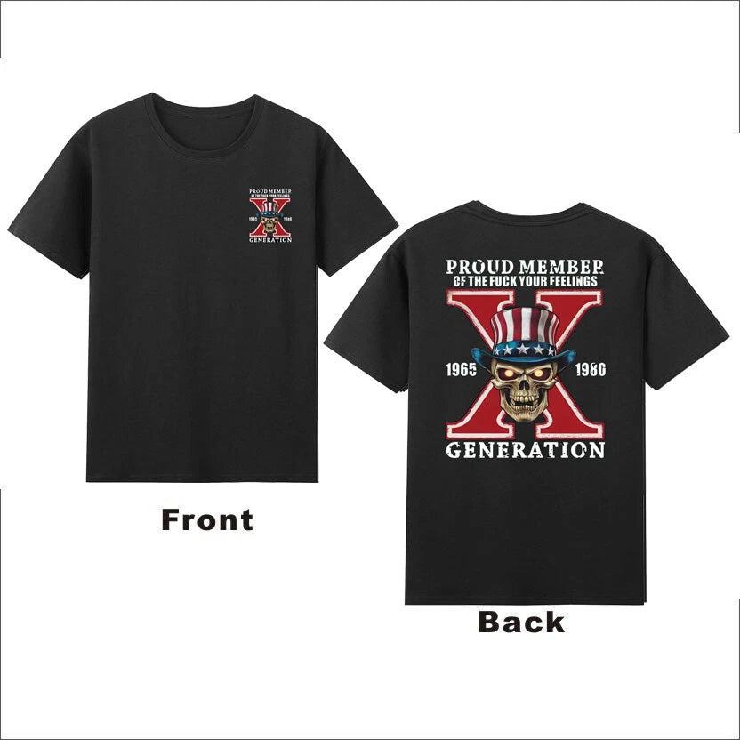 X Skull Proud Member Fvck Your Feeling X Front&Back Retro T-Shirt