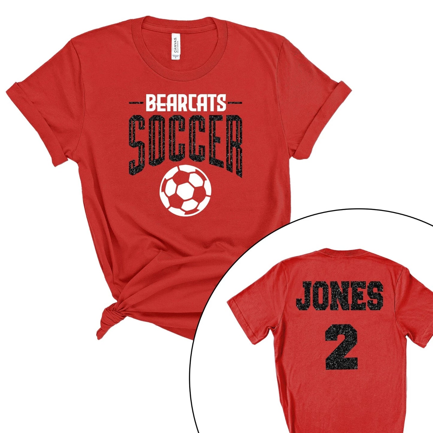Custom Personalized Glitter Soccer Team Mom Design Unisex Soft Jersey T Shirt