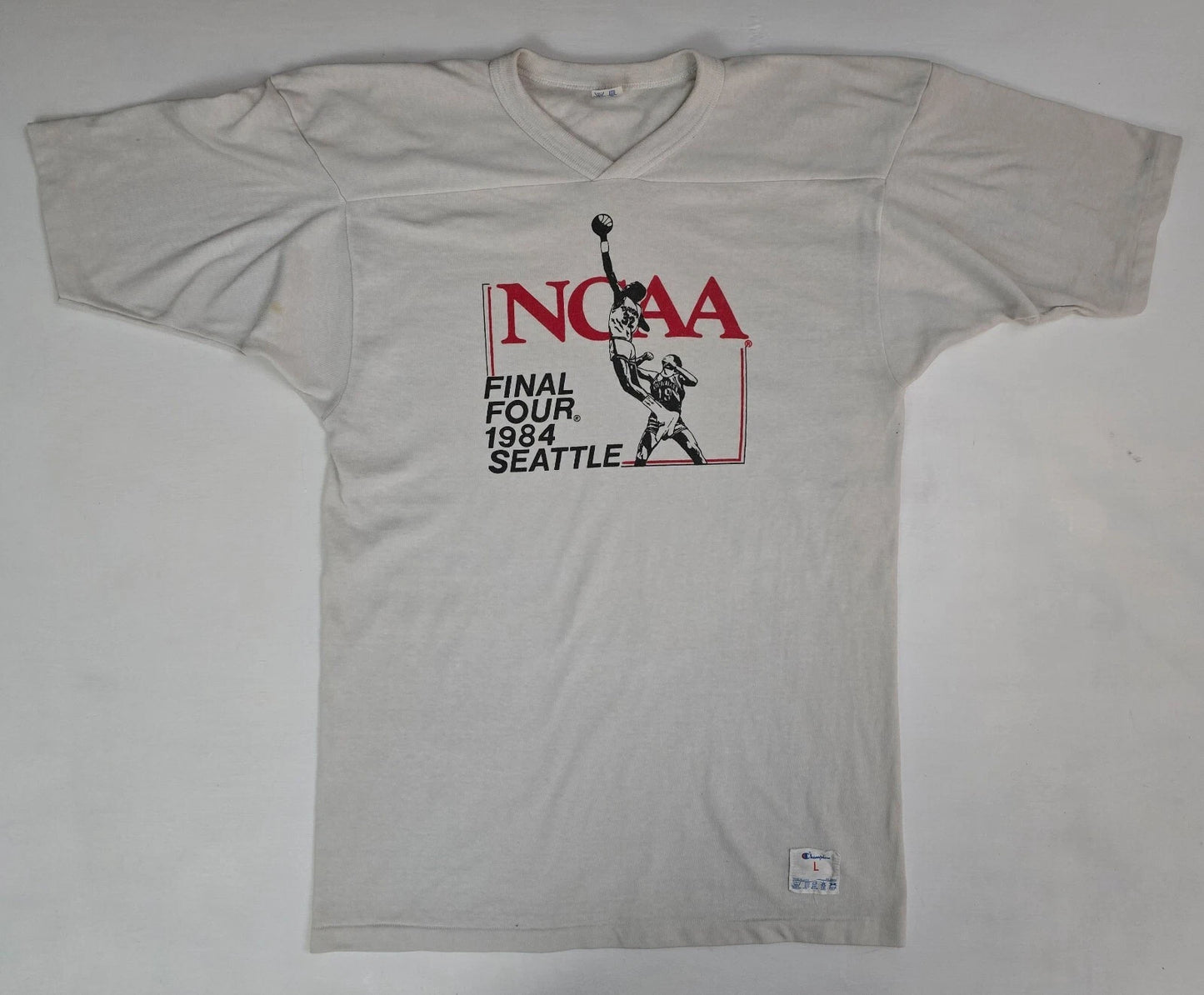 Vtg 80s 1984 Champion NCAA Final Four Seattle Basketball Jersey T Shirt Men's L