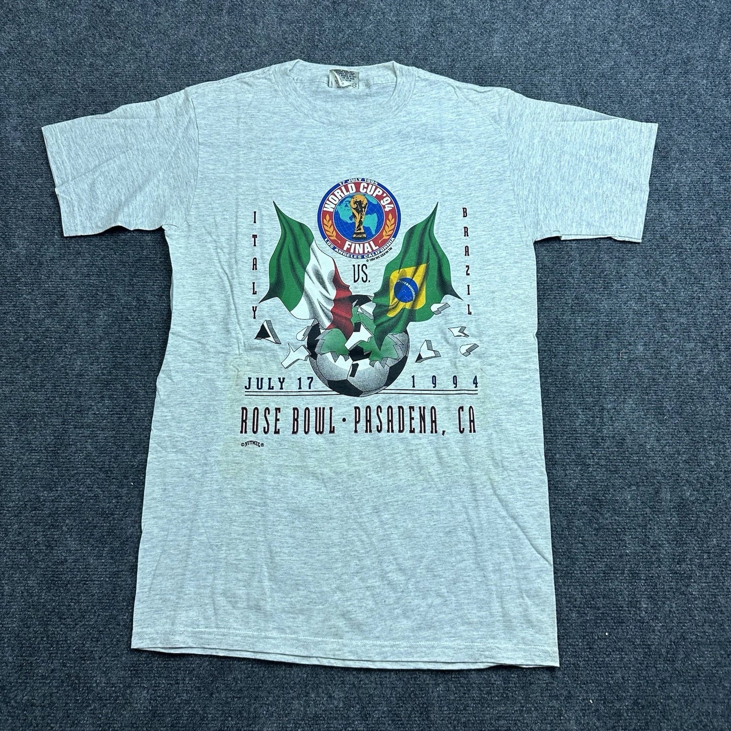 VTG 1994 World Cup Rose Bowl Soccer T-Shirt Youth XL Brazil Italy Nutmeg RARE