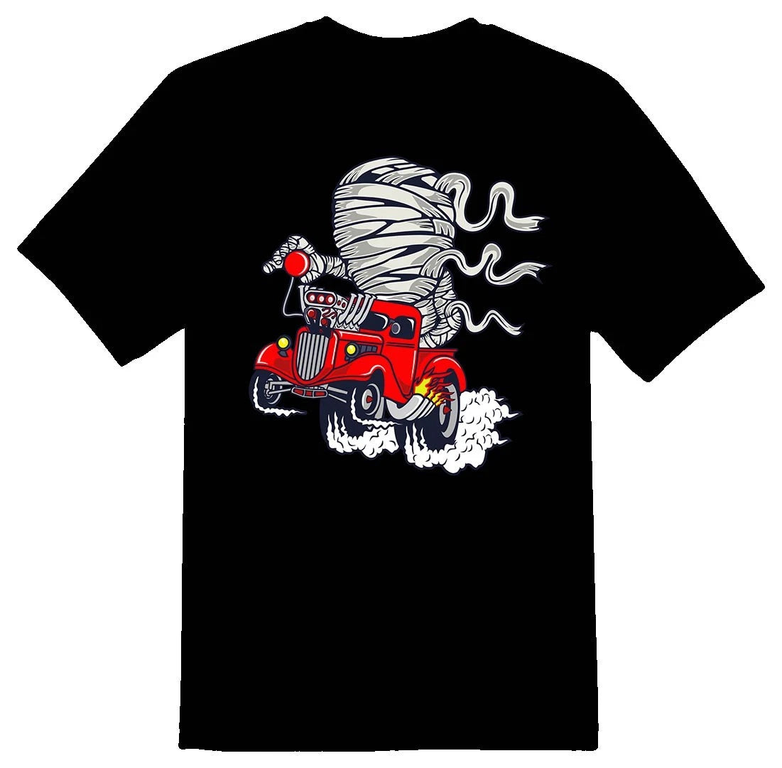 Mummy racer hotrod drag truck Tee shirt black or white