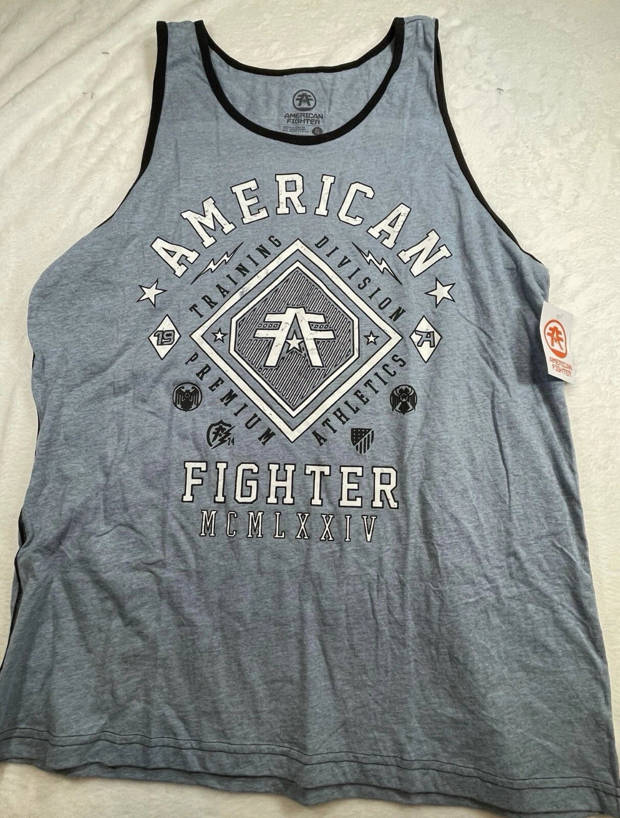 NWT American Fighter Grey/BlueMen's Tank Top Shirt Kendall Tank Premium Size 2XL