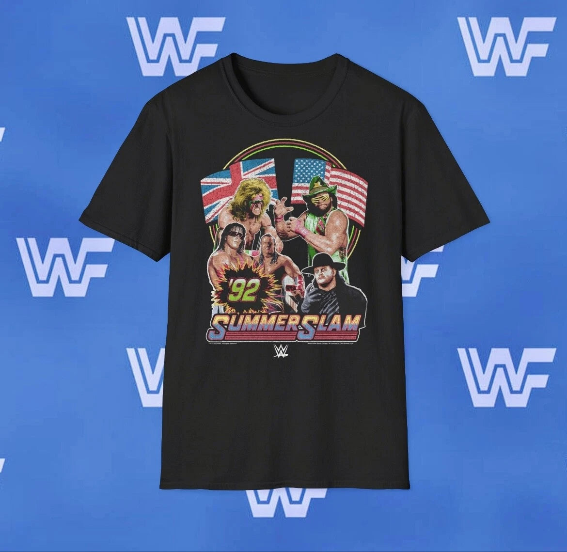 Vintage Retro WWF T shirt Summerslam 92 Macho Man Undertaker Bret Hart Wembley