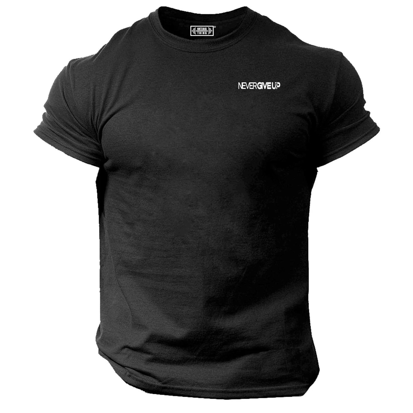 Never Give Up T Shirt Pocket Gym Clothing Bodybuilding Training Workout MMA Top