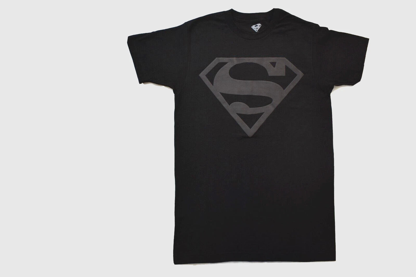 Superman Mens Black On Black Raised Classic Logo Tee Shirt New S M, L