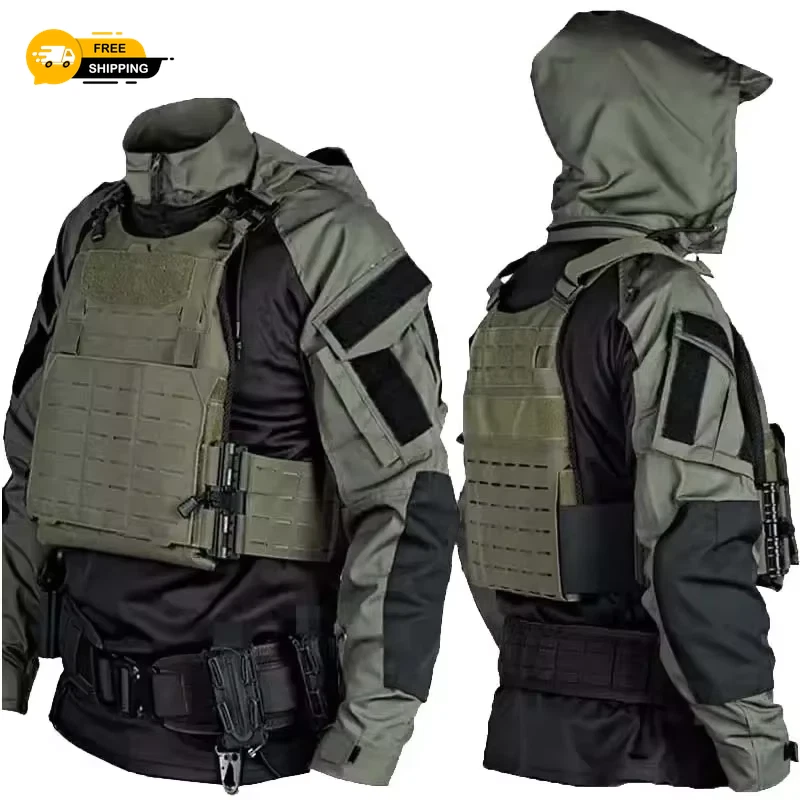 Tactical Combat Shirt 1/4 Zip Long Sleeve Men Camo Cotton Ripstop Military Top