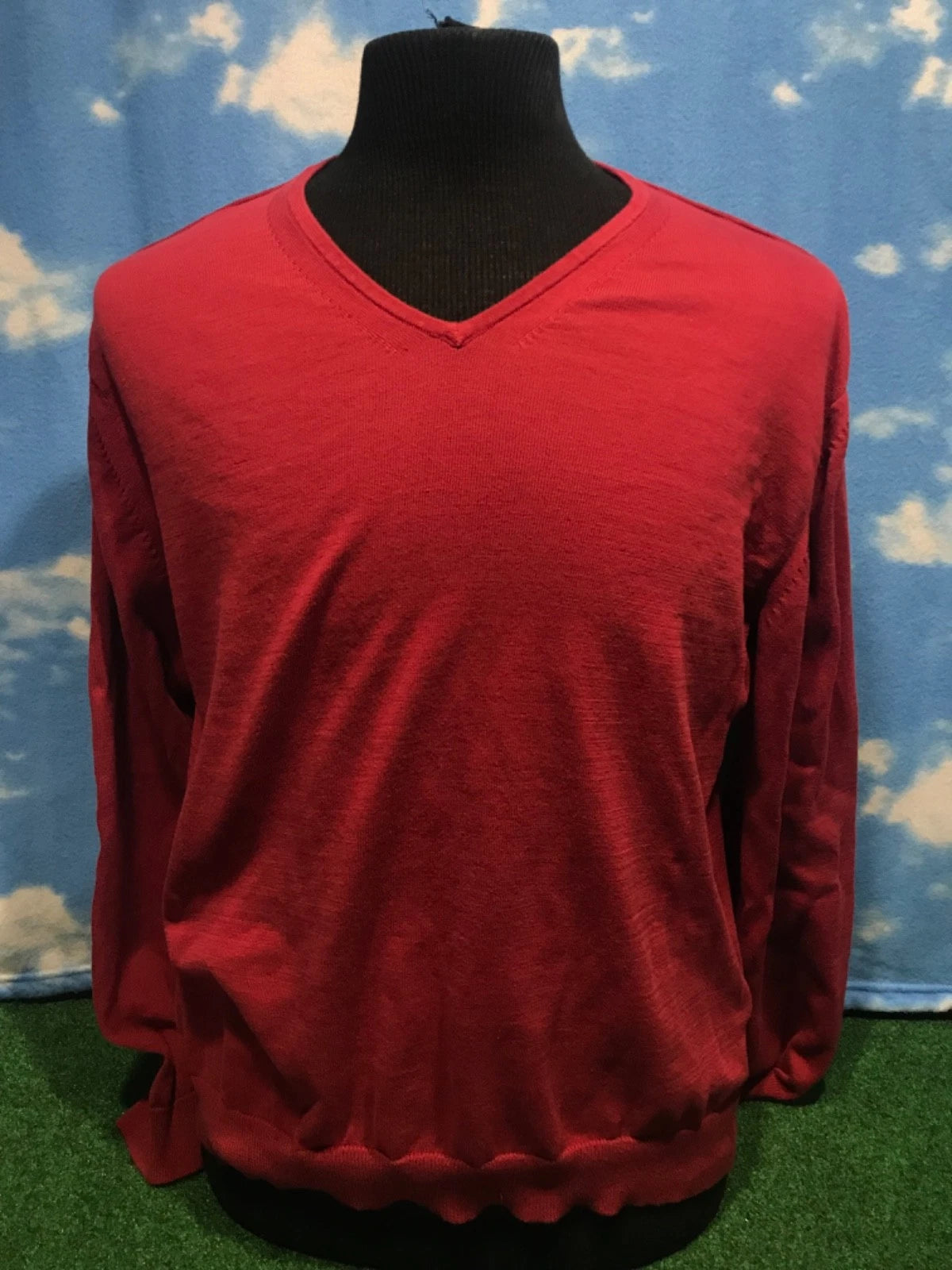 J. Ferrar shirt modern fit V-neck Large L Red Long sleeve C4