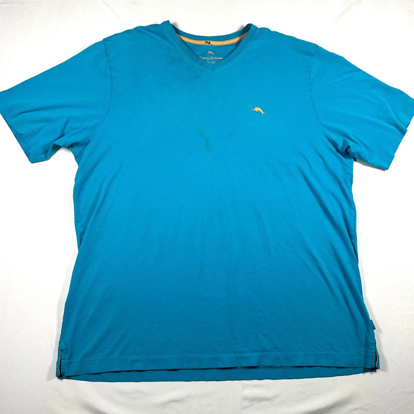 Tommy Bahama Relax Mens XL Blue Pima Cotton V-Neck Marlin Logo T-Shirt