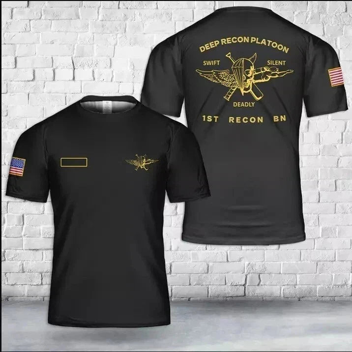 Custom Name US Marine Corps Deep Recon Platoon - 1st Recon Bn AOP T shirt 3D
