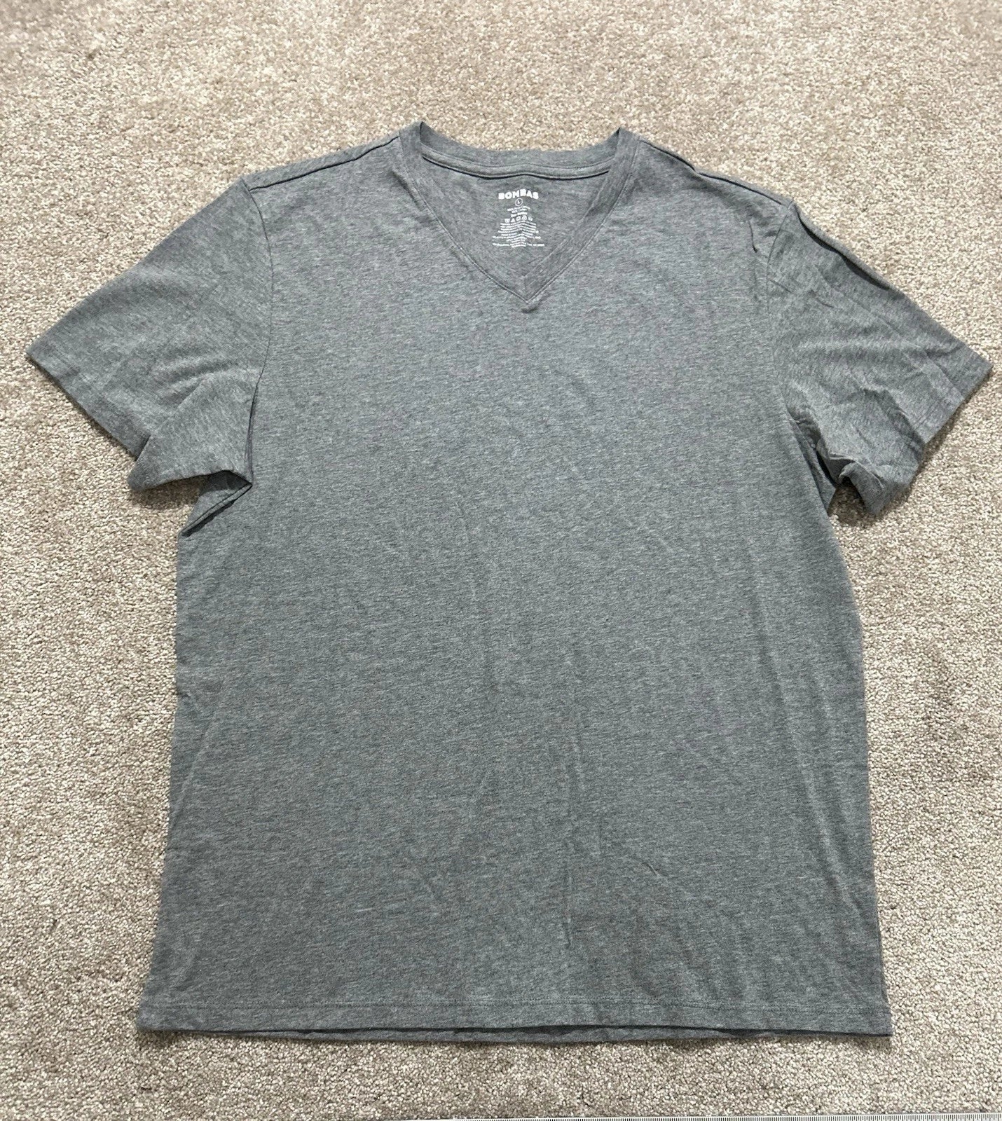 Bombas Men’s L V-Neck T-Shirt Gray 100% Pima Cotton Short Sleeve Bee Better Tee