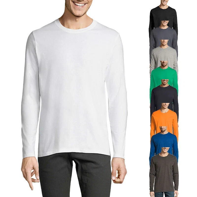 SOL'S Mens Crew Neck T Shirts Long Sleeve Summer Plain Top Casual Cotton Tee NEW
