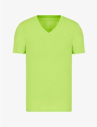 Armani Exchange Short-Sleeve Pure Pima Cotton Jersey V-Neck Shirt Neon Green, S