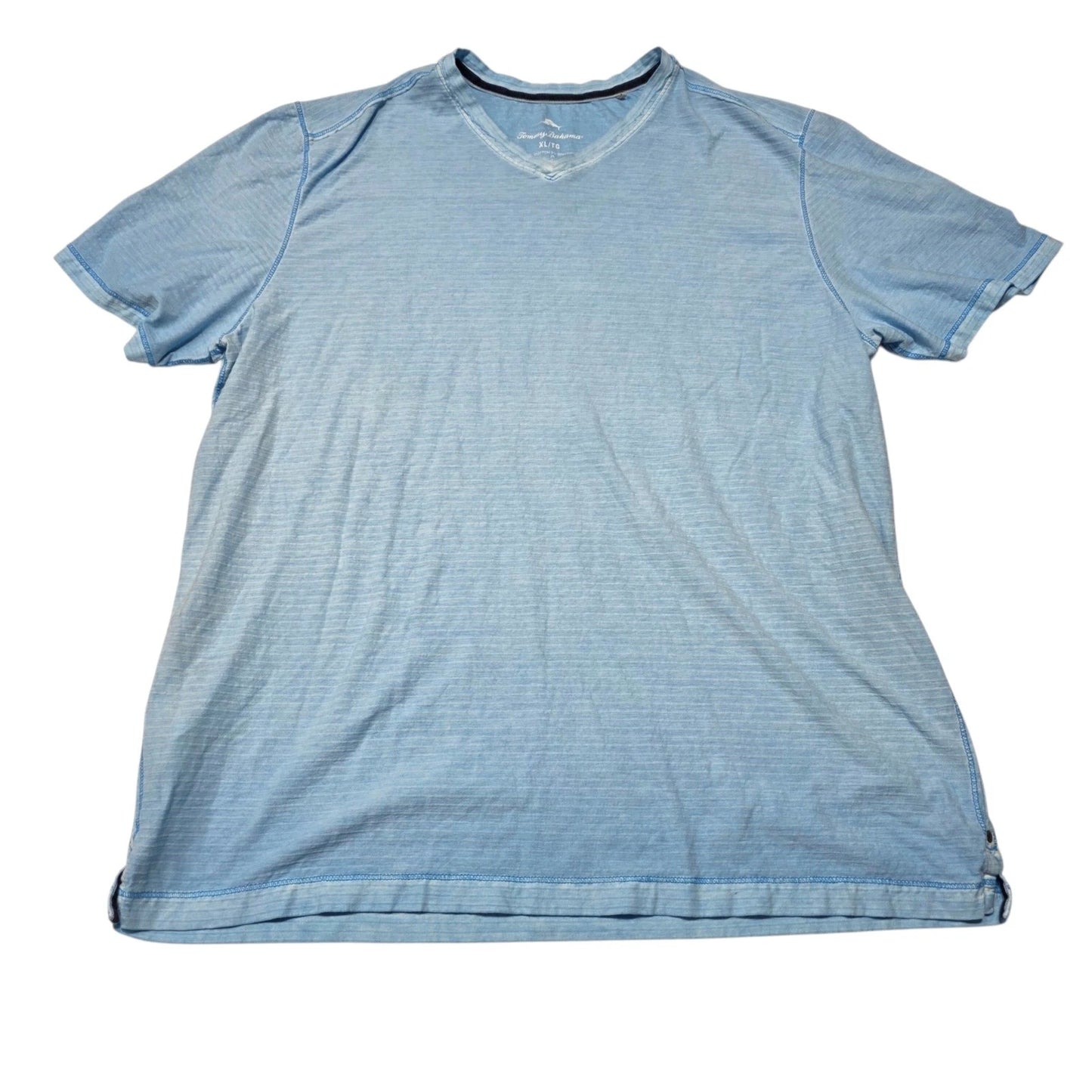 Tommy Bahama T-Shirt Mens XL Blue V-Neck Slub Knit Short Sleeve Casual