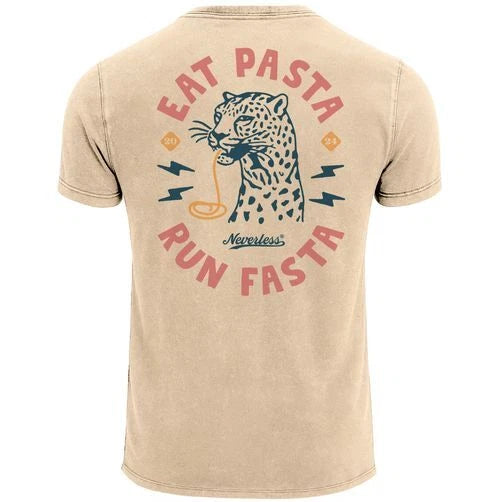 Mens Vintage T-Shirt Back Print Eat Pasta Run Fasta Leopard Graphic Shirt