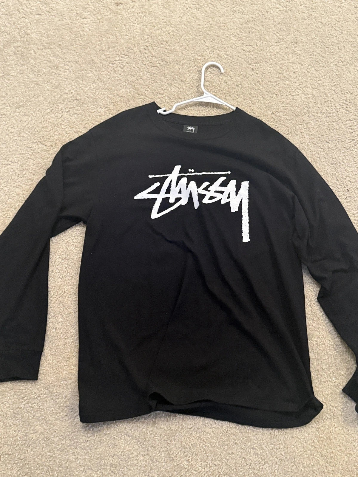Stussy Basic Long Sleeve Logo Black Tee Mens Size L