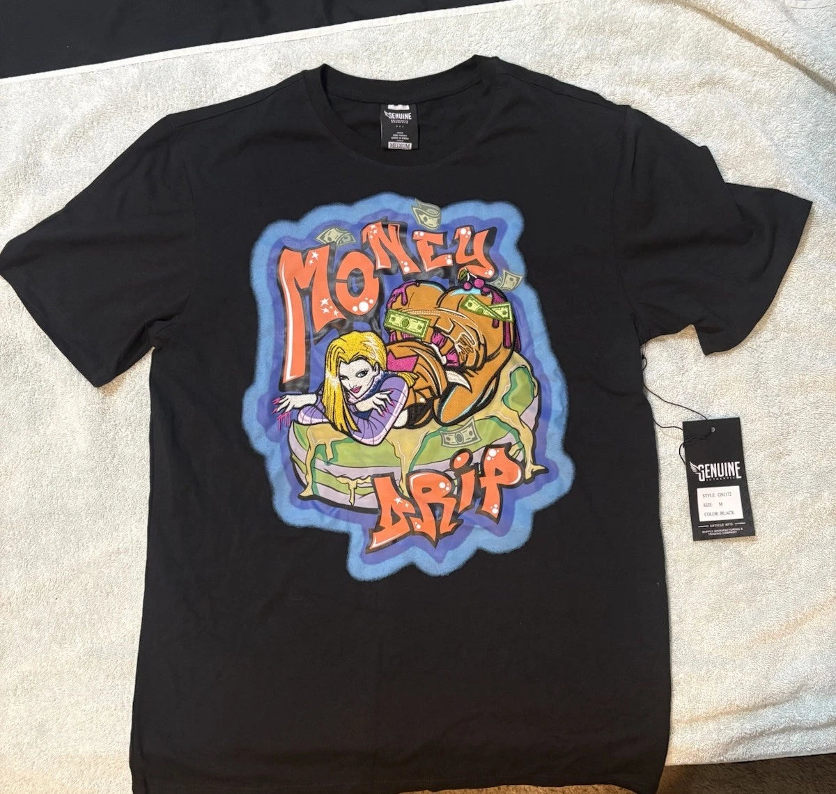 Genuine Authentic Men's Money Drip Graphic Print Crew Neck T-Shirt Size M