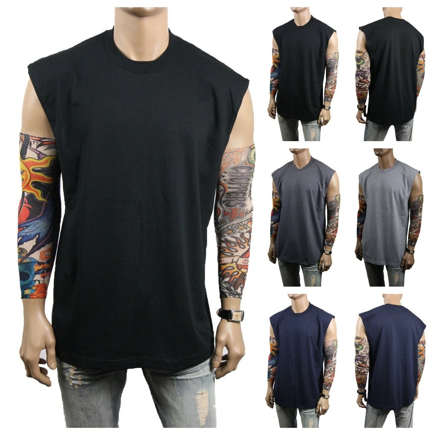 Mens HEAVY WEIGHT Muscle T-SHIRT Tank Top Sport Sleeveless Big Tall Fitness Gym