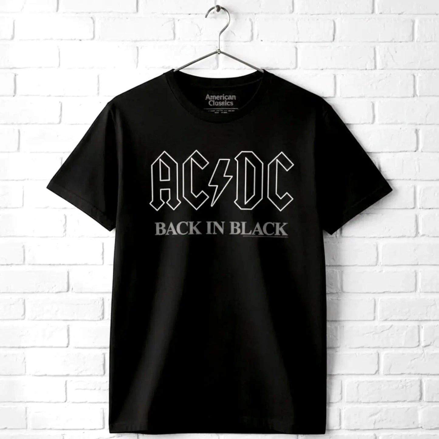 ACDC Back in Black Vintage Album Cover Men's T Shirt Metal Rock Band Concert Top