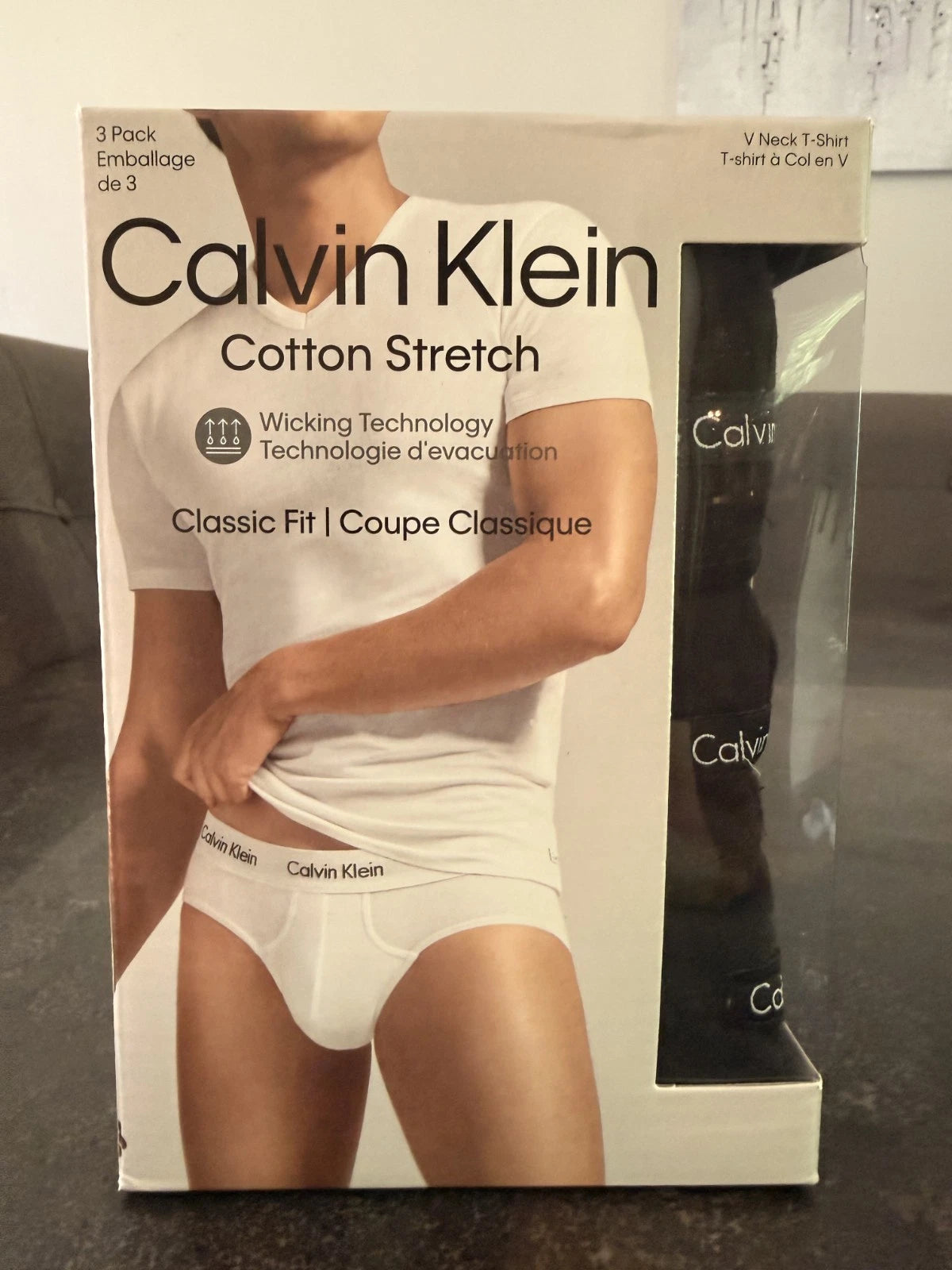 Calvin Klein V Neck T Shirts Black Large Classic Fit 3-Pack