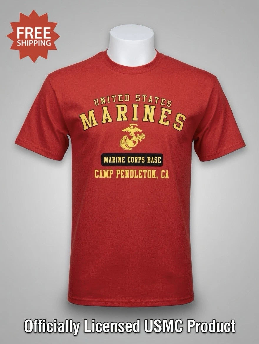 UNITED STATES MARINE CORPS “USMC BASE CAMP PENDLETON, CA”- Red T-Shirt - Sz XL