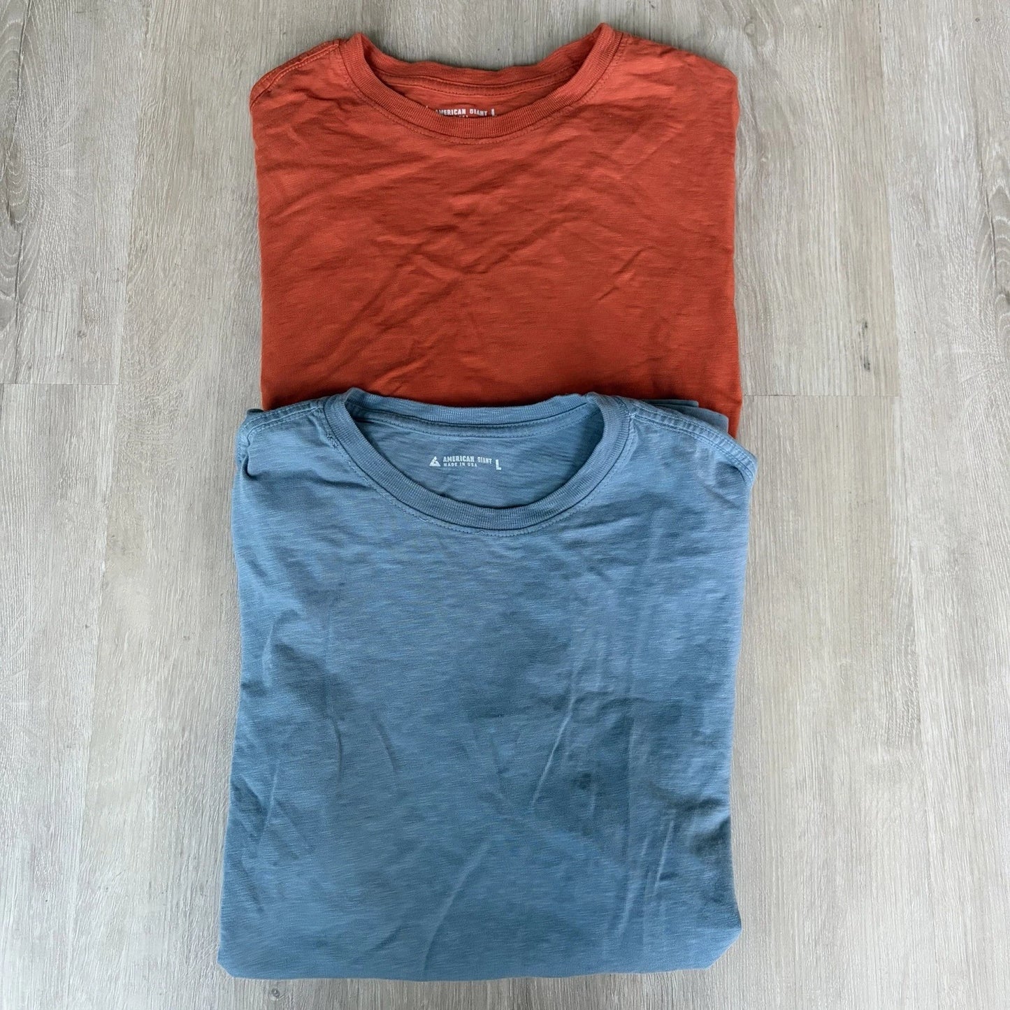 2x American Giant T Shirt Mens Large Slub Crew Neck Cotton USA Made Blue Orange