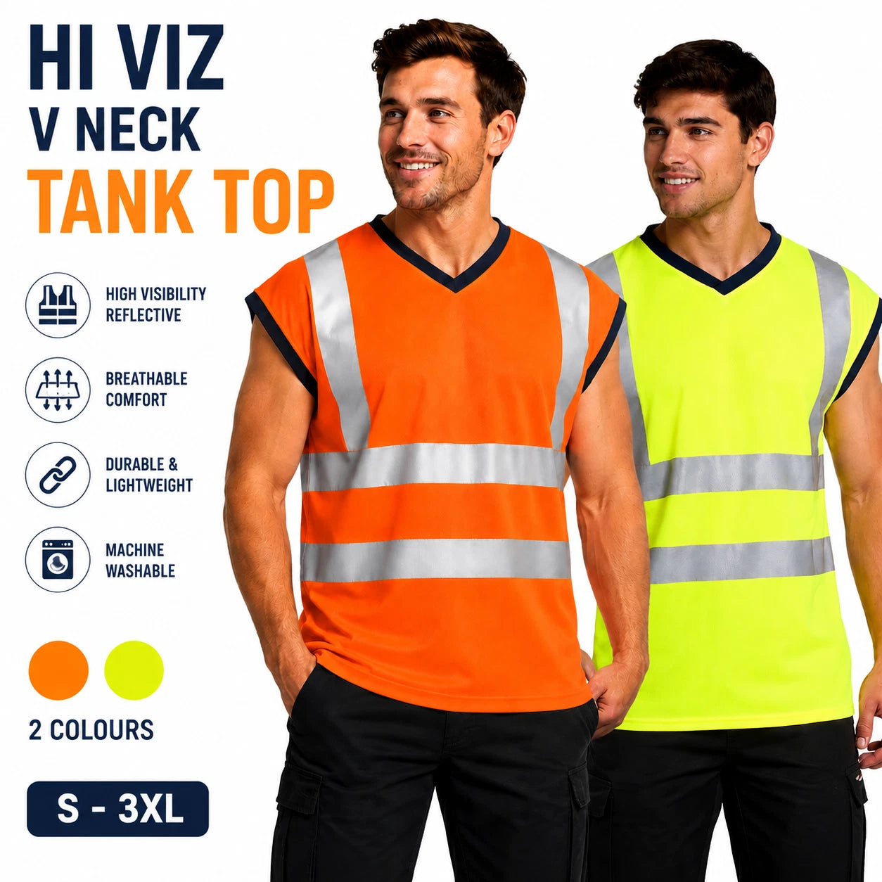 Hi Viz Sleeveless T-Shirt V-Neck Sleeveless Safety Security Work Wear Top UIK
