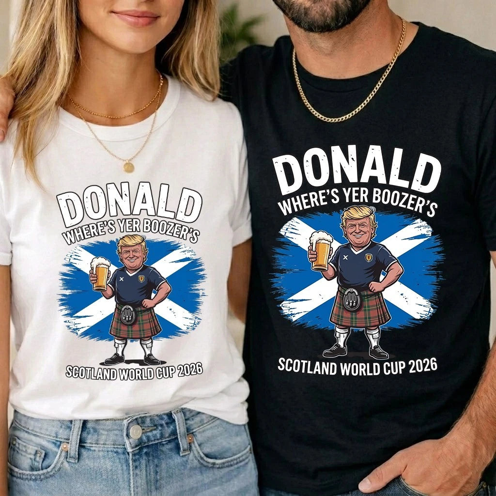 Donald Where's Yer Boozer's 2026 Unisex Kids T Shirt Scotland World Cup Tee Gift