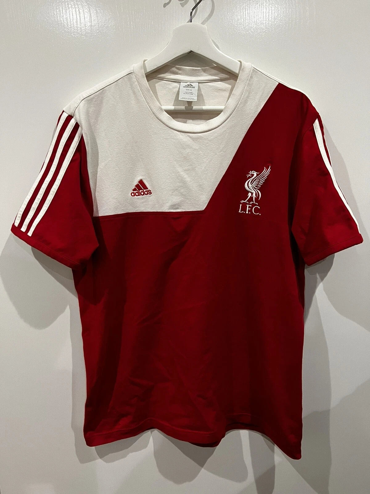 Liverpool FC Adidas Teamgeist T-Shirt Size Medium Red White Letters Logo Support