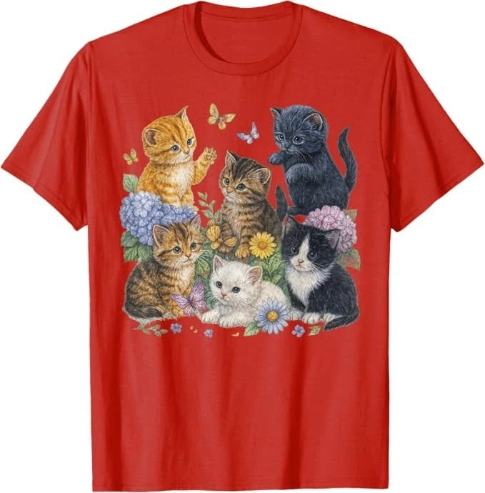 Cat Flower Floral Cute Kitten Vintage Flowers Art Cat Lover T-Shirt