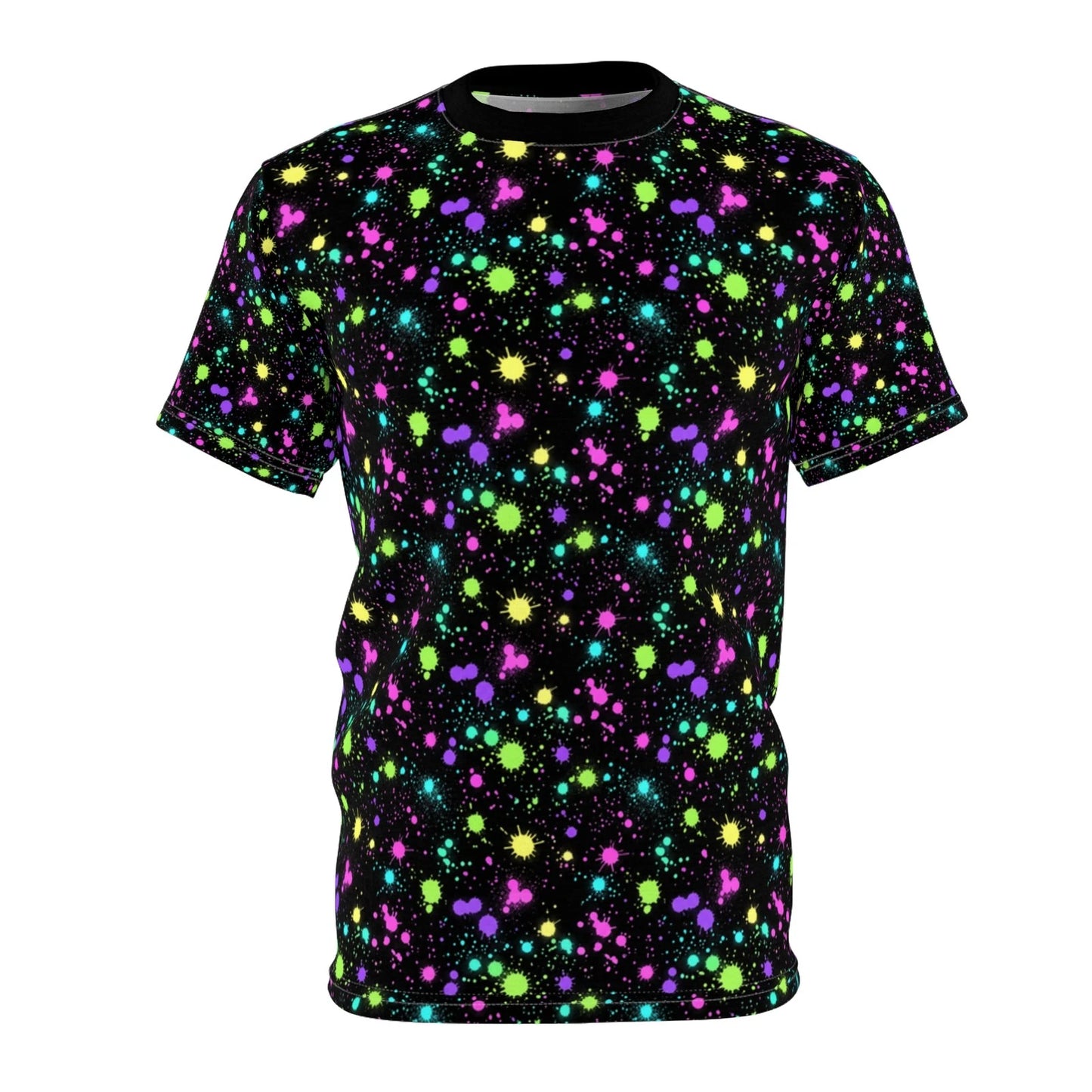 Neon Paint Splatters Tee | Black Galaxy All-Over Print