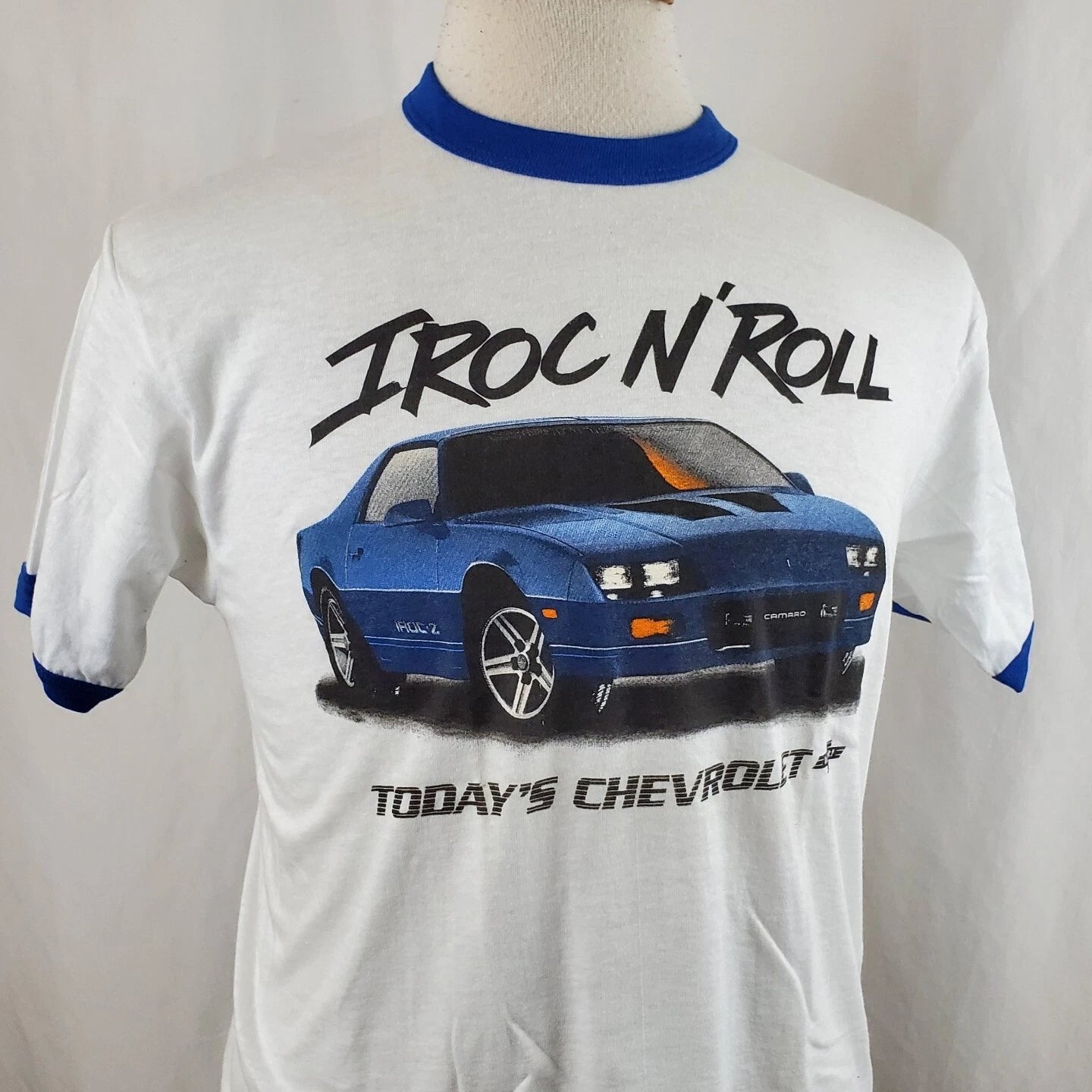 Vintage 80s Chevy Camaro IROC T-Shirt Large Ringer 50/50 Two Sided Deadstock, GM