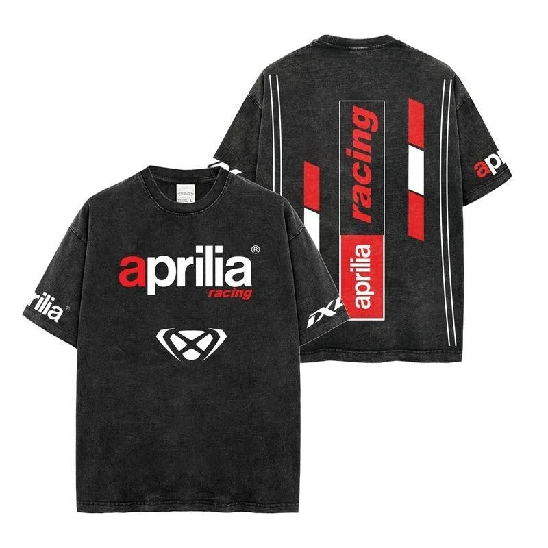 Aprilia Racing Vintage Washed T Shirt Motorcycle Graphic Tee Biker Streetwear