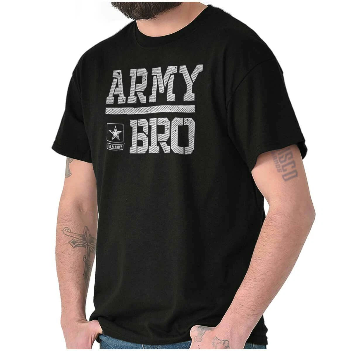 US Army Bro United States Military Star Logo Mens Casual Crewneck T Shirts Tees