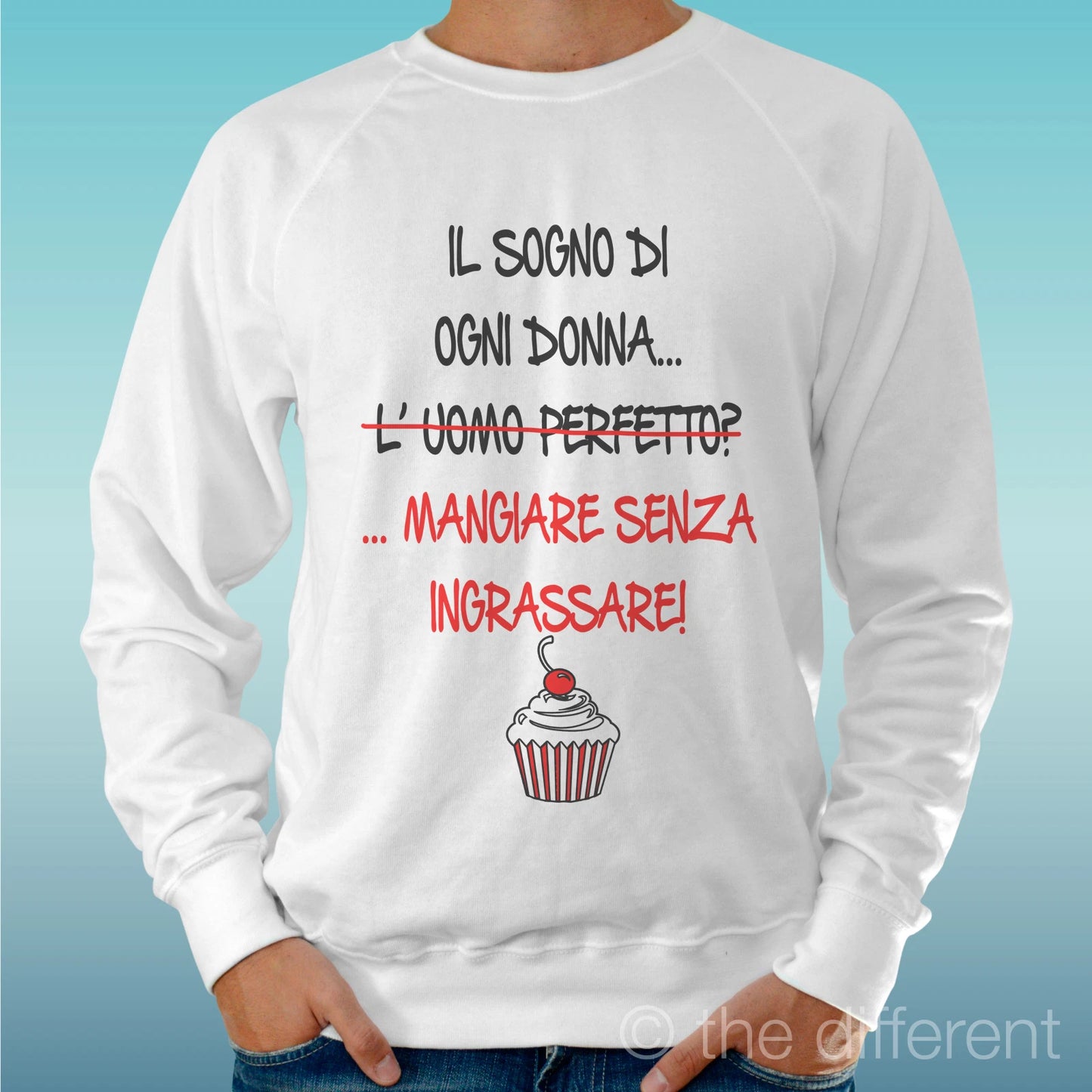 Felpa Man Light Sweater White " Eat Without Grease Sentence Funny "