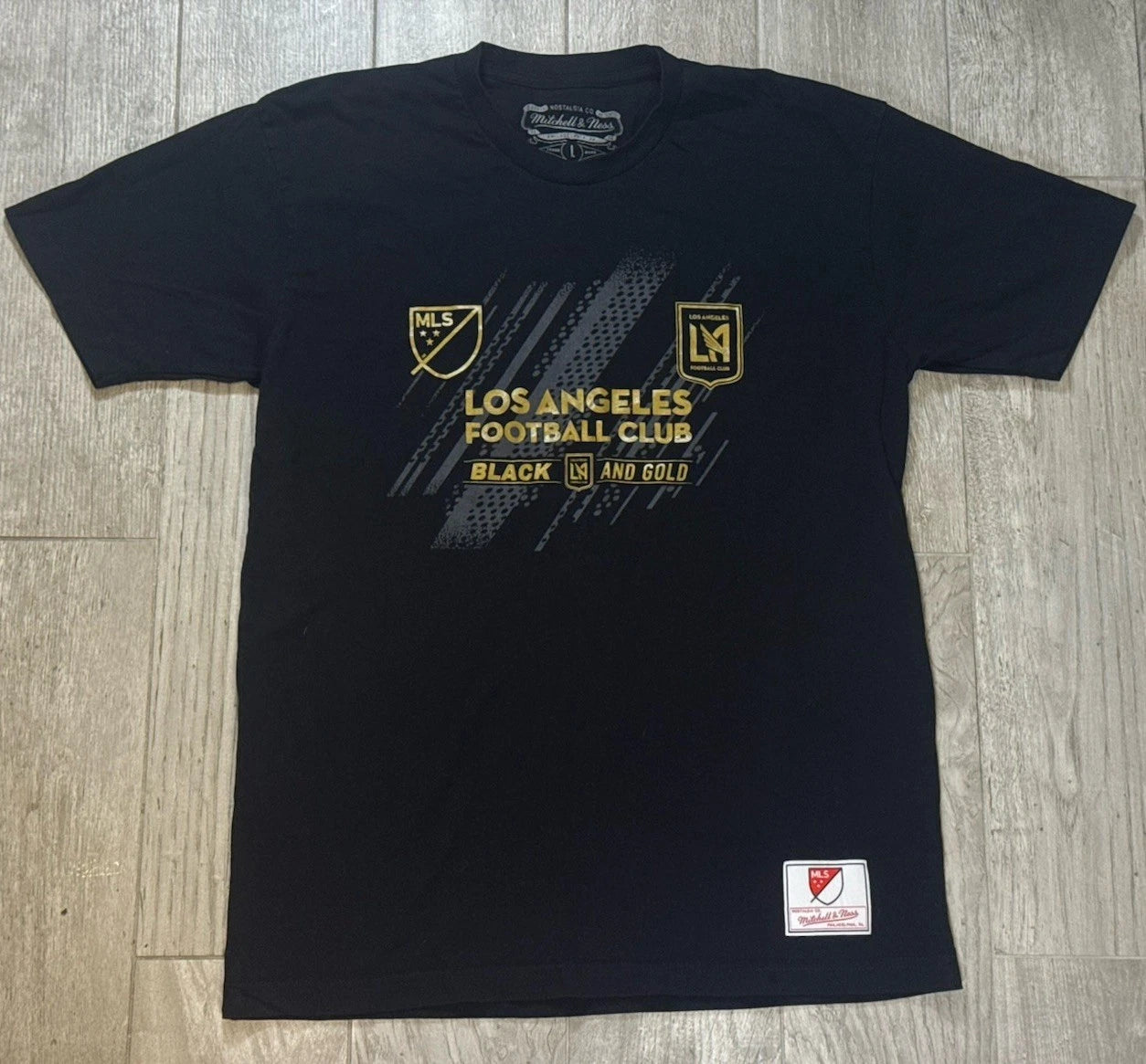 Mitchell Ness LAFC T-Shirt Men L Black MLS Soccer Los Angeles Graphic 20x29
