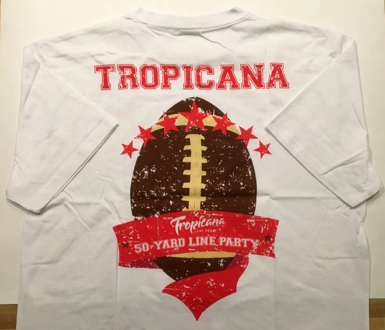 Las Vegas Tropicana Casino Football T-shirt White Men's XL 50 YARD LINE PARTY