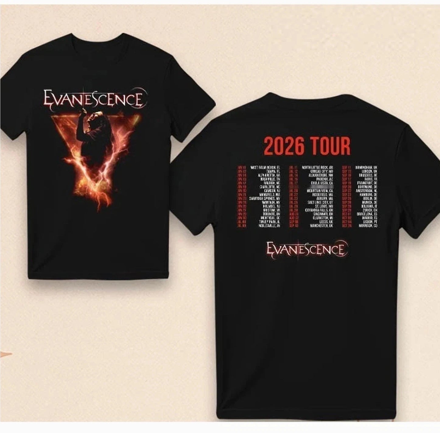 Evanescence 2026 Tour T-Shirt Fan Graphic Band Concert Tee S-5XL