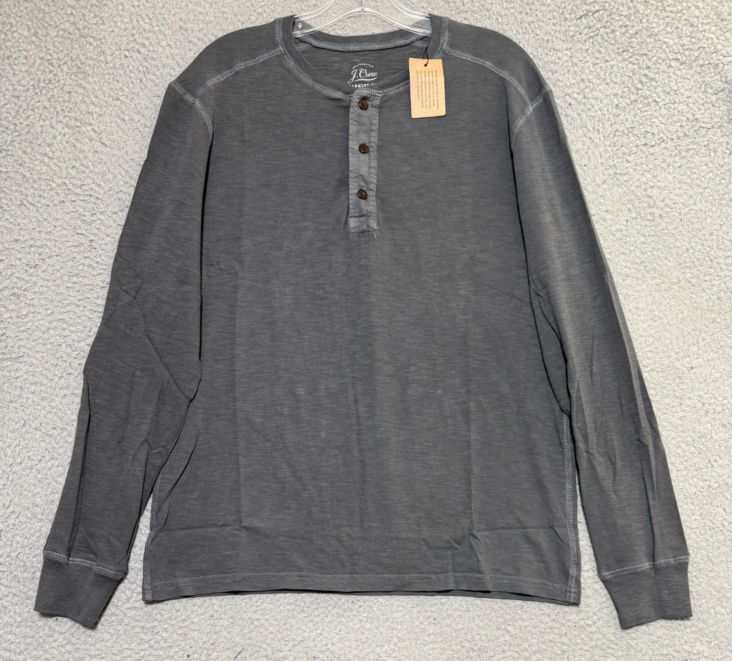 NEW J Crew Garment Dyed long sleeve Henley Gray Mens Medium Made in USA