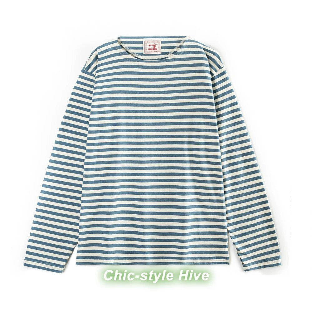 Men's Sailor's Striped Shirt Crew Neck T-shirt Long Sleeved Shirt Casual Tee 648
