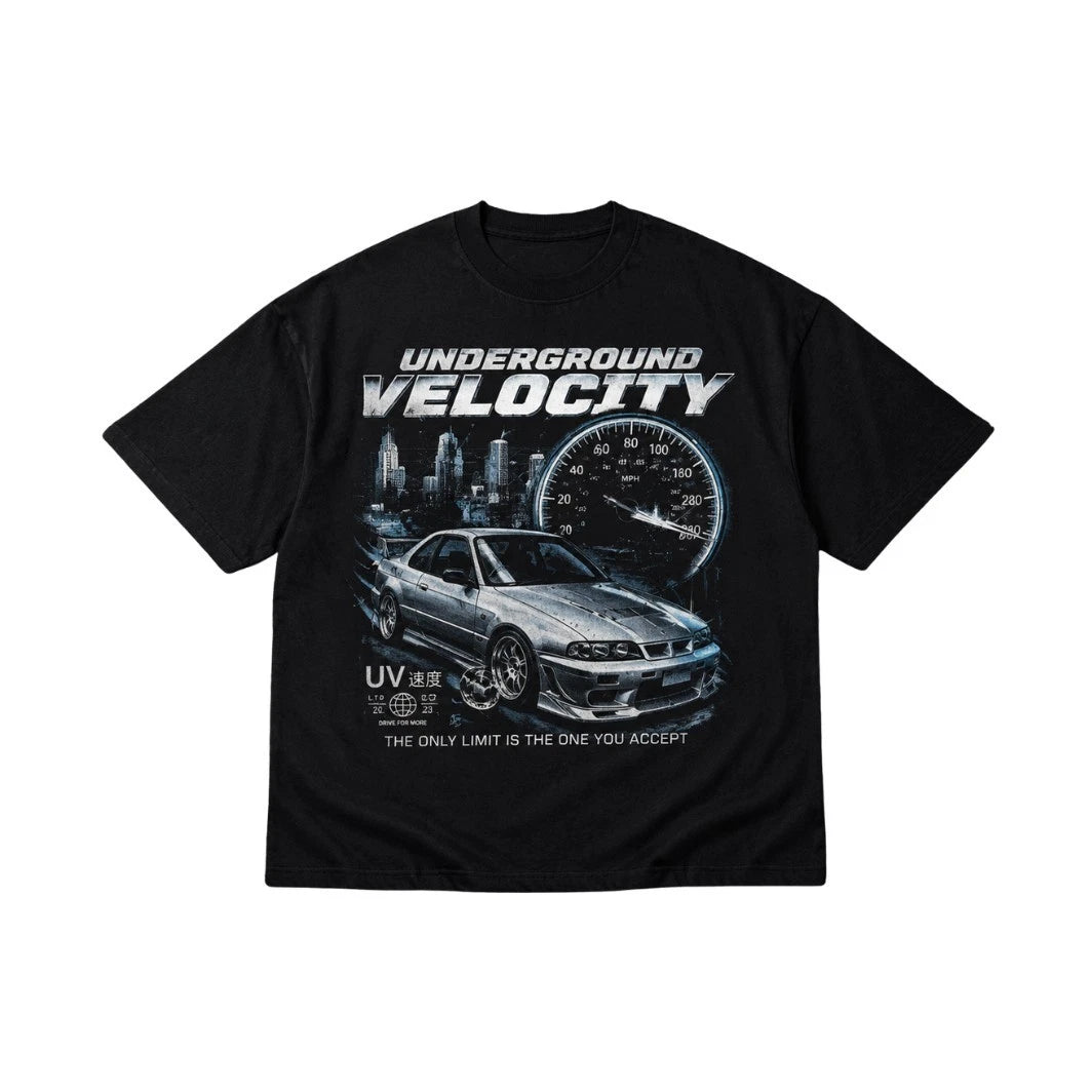 Underground Velocity Graphic Oversized T Shirt Black Vintage JDM Streetwear Tee