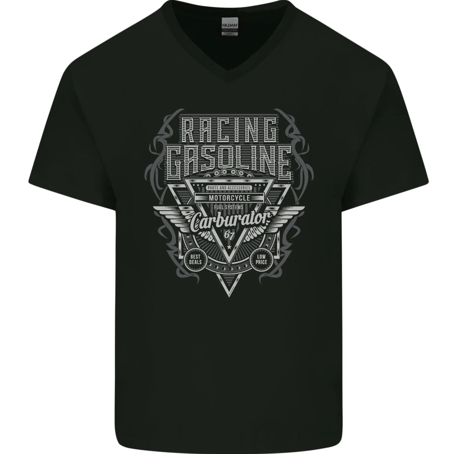 Racing Gasoline Motorbike Motorcycle Mens V-Neck Cotton T-Shirt