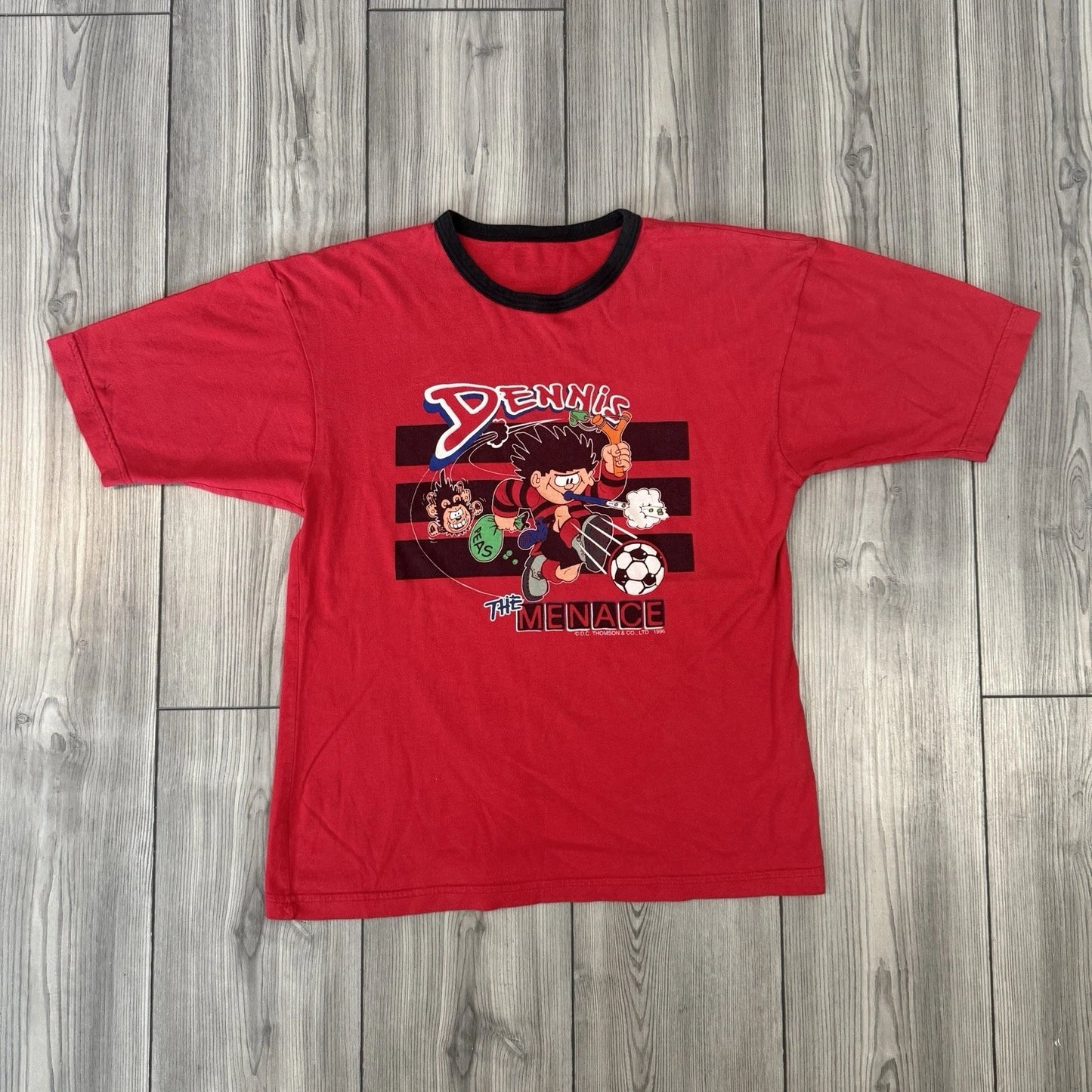 Vintage 90s Dennis The Menace Anime Soccer Mark & Spencer Tshirt Size 9-10 Kids