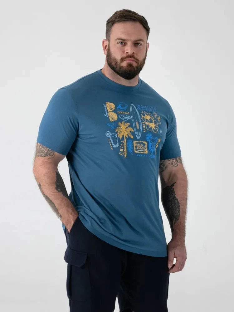 D555 Duke Big Mens Beach Printed T-Shirt Summer Print Teal 2XL-8XL (601906)