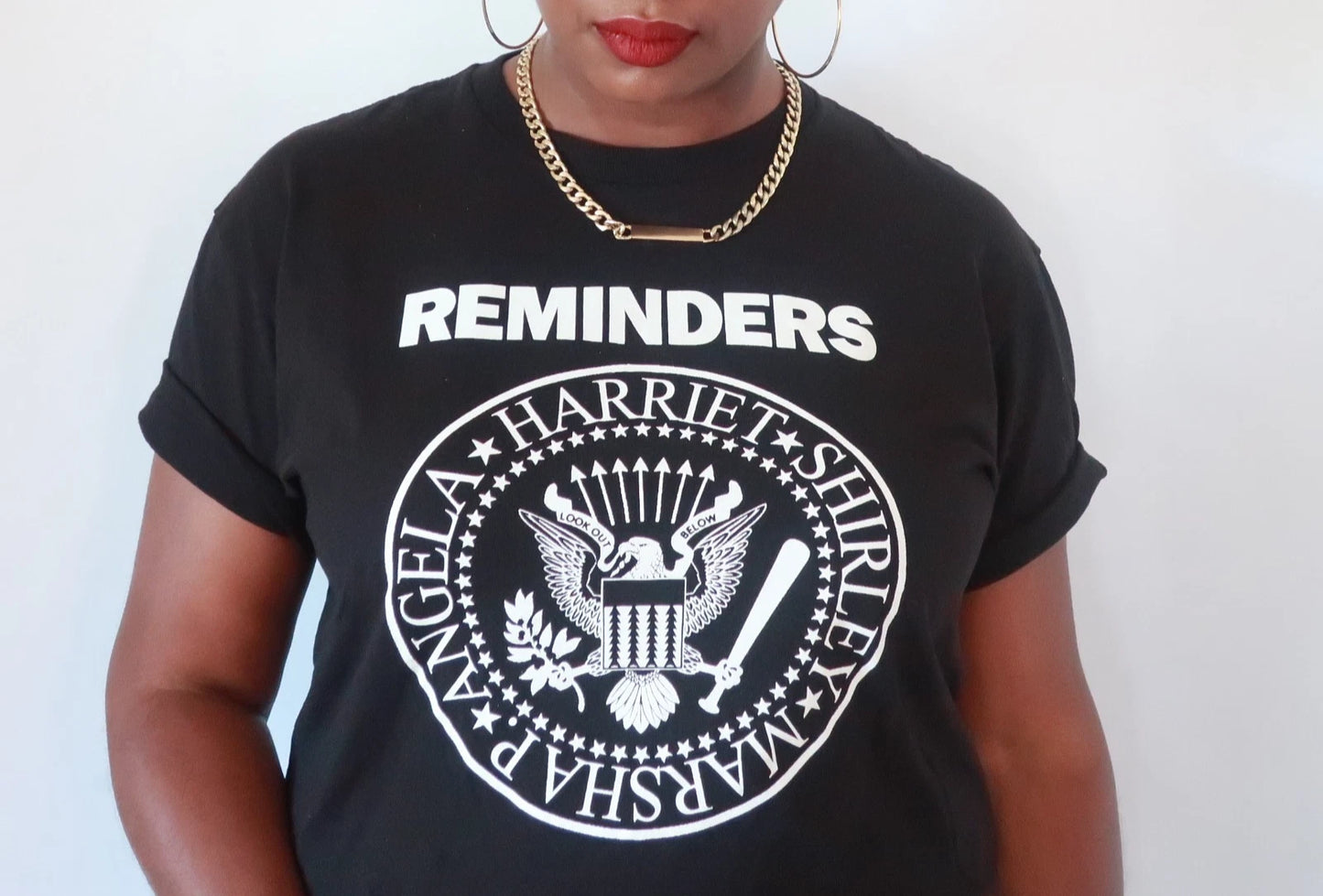 The Reminders T Shirt Black with white imprint Size Medium